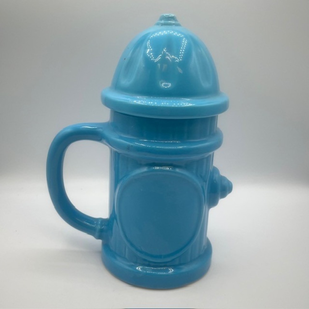Starcrest Blue Ceramic Fire Hydrant Mug with Lid Lidded Coffee Cup USA